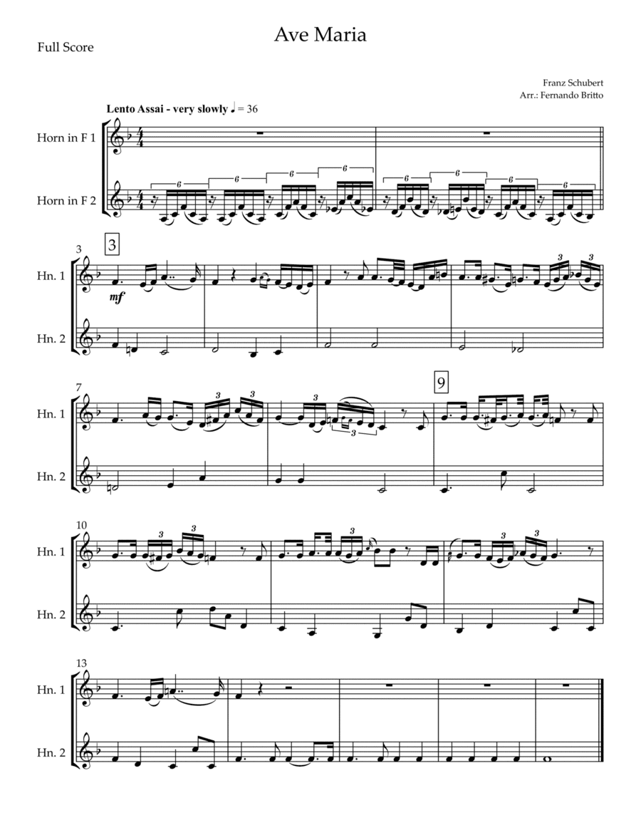Ave Maria (Franz Schubert) for Horn in F Duo (arr. Fernando Britto)