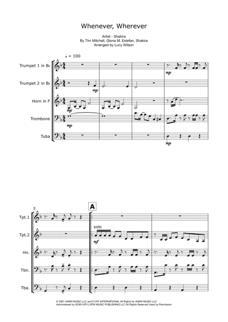 Whenever, Wherever (arr. Lucy Wilson)