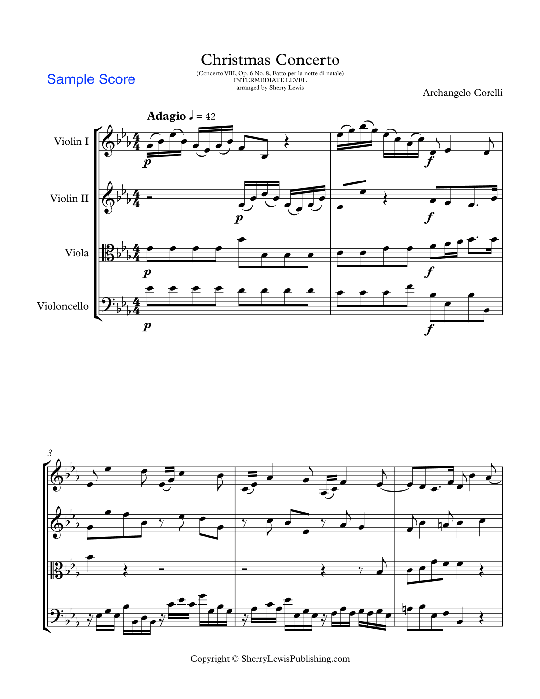 CHRISTMAS CONCERTO - Adagio & Allegro - STRING QUARTET - Concerto VIII Op. 6 No. 8, Fatto per la not (arr. Sherry Lewis)