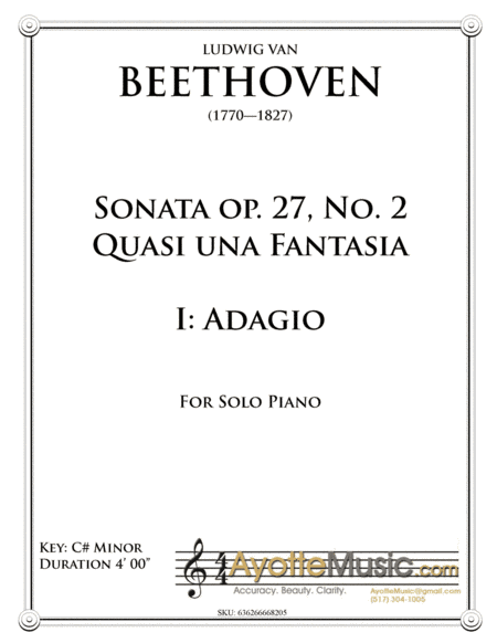 Moonlight Sonata (First Movement) (arr. Ayotte Custom Musical Engravings)