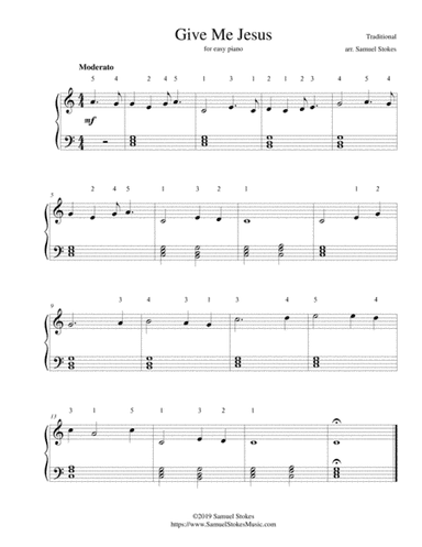 Give Me Jesus - for easy piano (arr. Samuel Stokes)