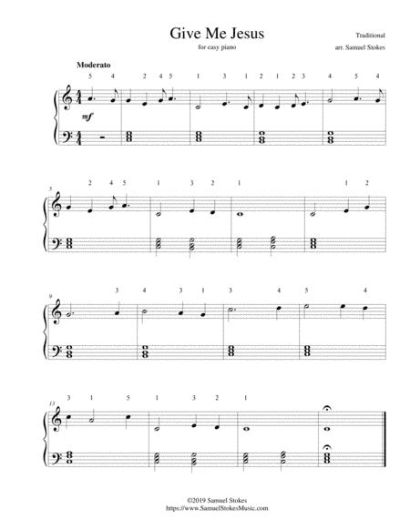 Give Me Jesus - for easy piano (arr. Samuel Stokes)