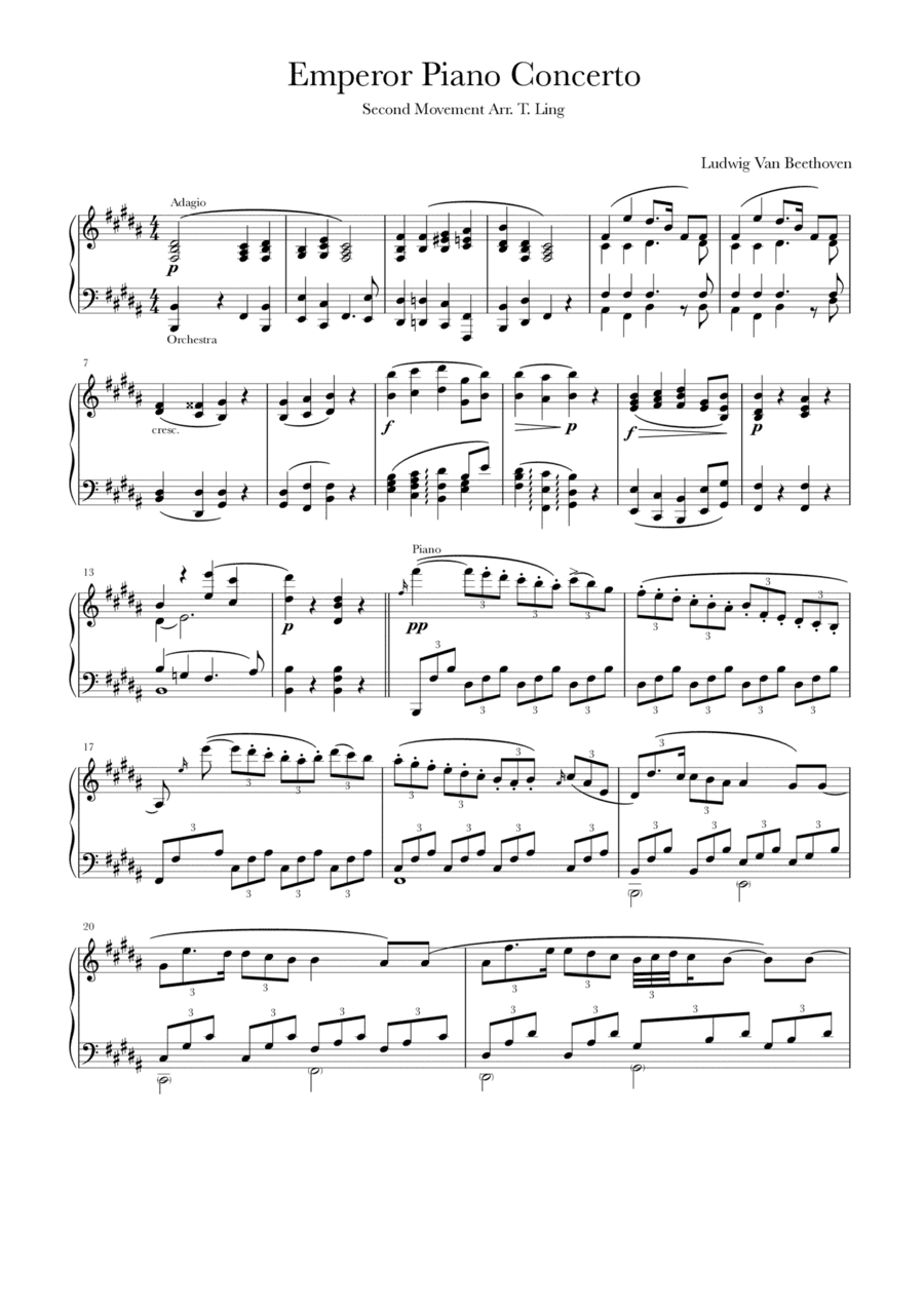 Emperor Concerto (5th) 2nd movement piano solo (arr. Thomas Ling of Sibu)