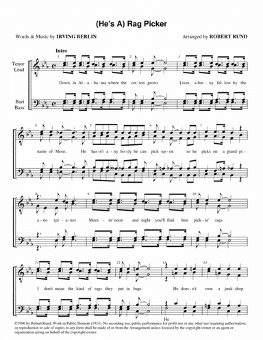 Rag Picker (He's A) (TTBB - barbershop) - arr. Robert Rund (arr. Robert Rund)