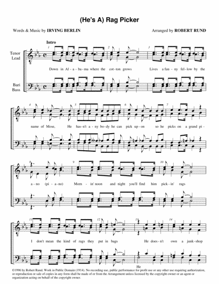 Rag Picker (He's A) (TTBB - barbershop) - arr. Robert Rund (arr. Robert Rund)