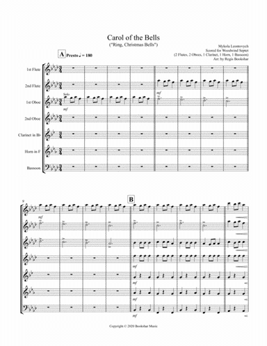 Carol of the Bells (F min) (Woodwind Septet - 2 Flute, 2 Oboe, 1 Clar, 1 Hrn, 1 Bassoon) (arr. Regis Bookshar)