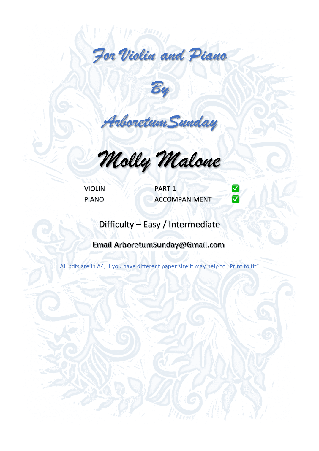 Molly Malone for Violin and Piano (arr. ArboretumSunday)