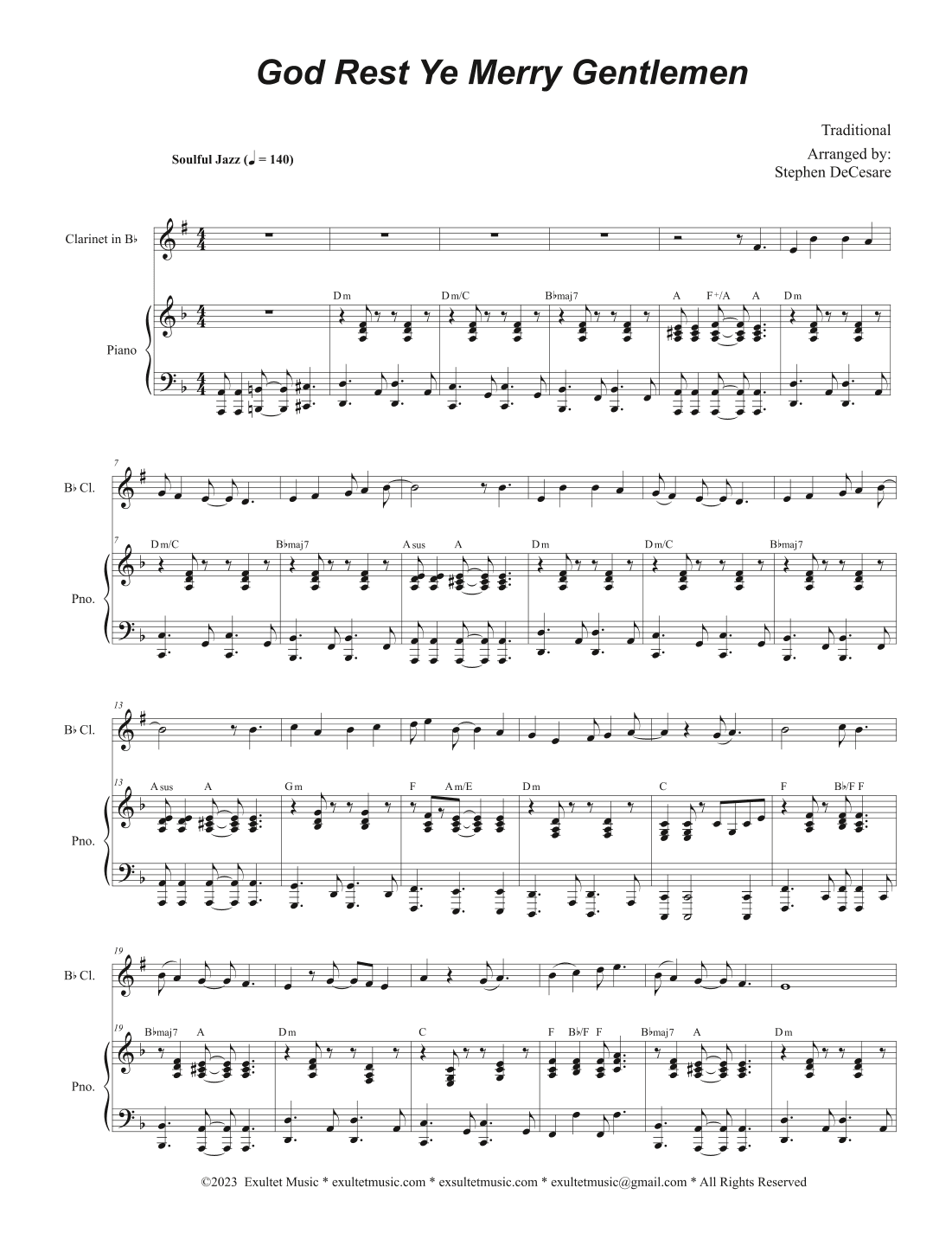 God Rest Ye Merry Gentlemen (Bb-Clarinet solo and Piano) (arr. Stephen DeCesare)
