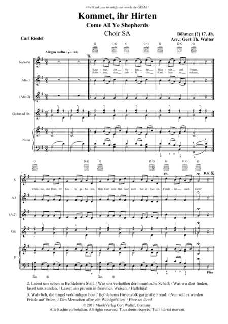 Come All Ye Shepherds (arr. Gert Th. Walter)
