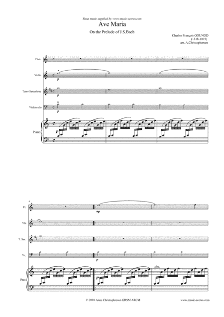 Ave Maria - Flute, Violin, Tenor Saxophone, Cello and Piano (arr. Anne Christopherson GRSM ARCM)