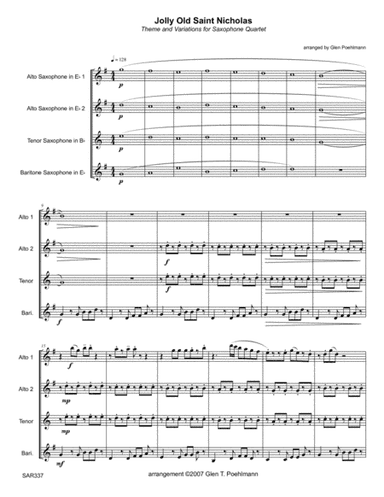 JOLLY OLD SAINT NICHOLAS for unaccompanied SAXOPHONE QUARTET (SATB or AATB) (arr. Glen Poehlmann)