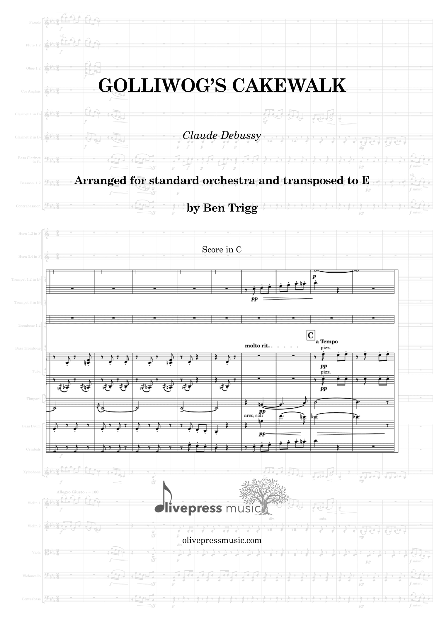 Golliwog's Cakewalk (Standard Orchestra) – Score and Parts – Transposed to E (arr. Ben Trigg)