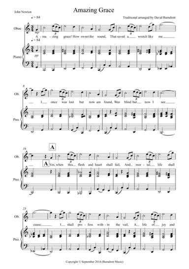 Amazing Grace for Oboe and Piano (arr. David Burndrett)
