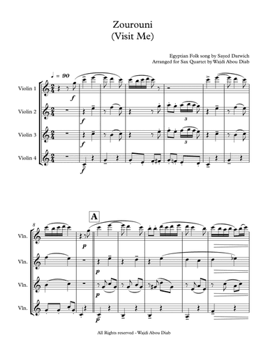Zourouni (Arabic Song) - Saxophone Quartet (arr. Wajdi Abou Diab)
