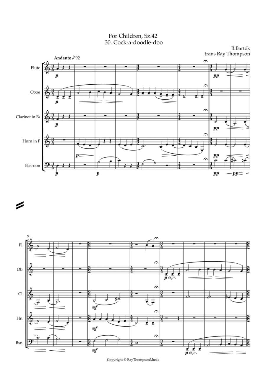 Bartók: For Children, Sz.42 30."Cock-a-Doodle-Doo" - wind quintet (arr. Ray Thompson)