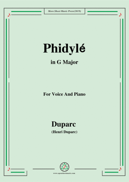 Duparc-Phidylé in G Major,for Voice and Piano (arr. MSM)