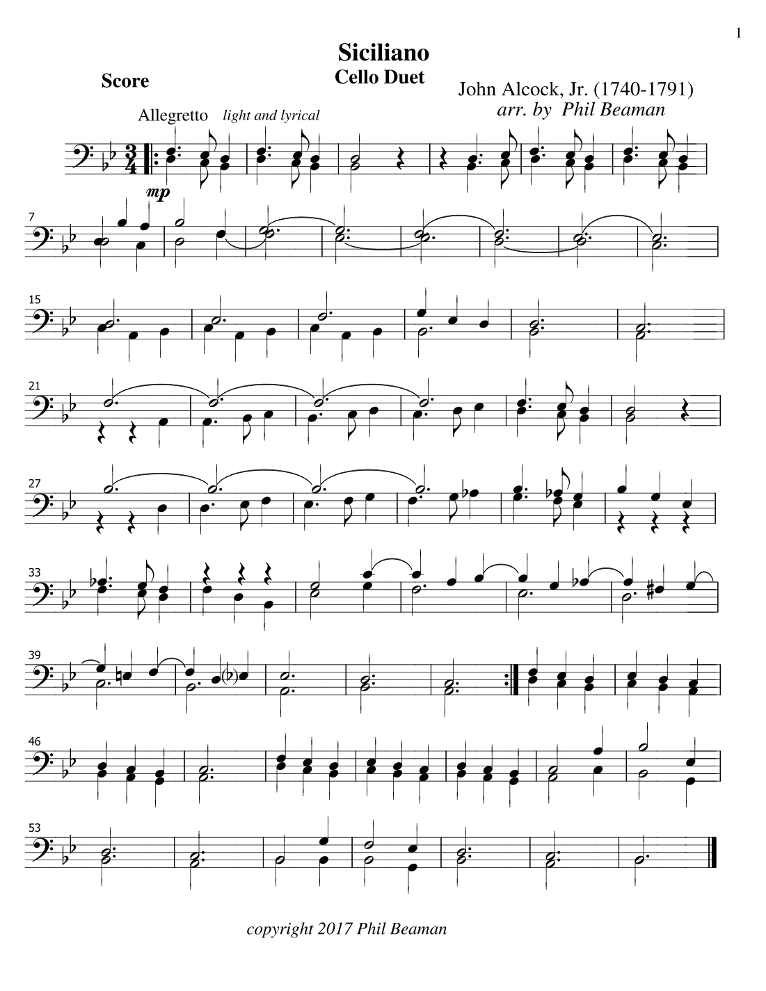 Siciliano - Cello Duet (arr. Phil Beaman)