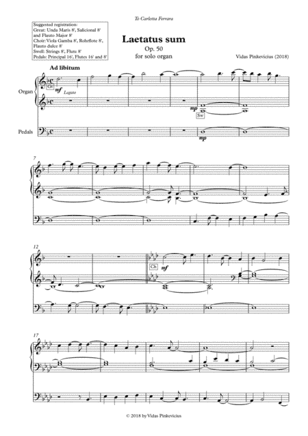 Laetatus sum, Op. 50 (2018)
