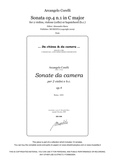 Corelli, Sonata op.4 n.1 in C major (arr. Alessandro Bares)