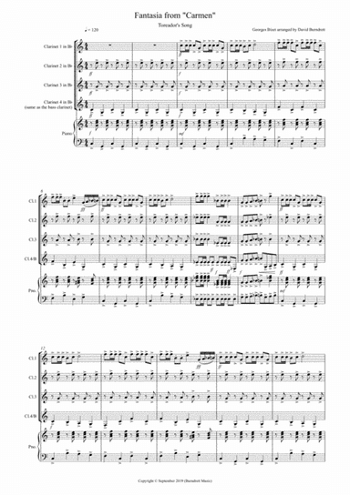 Toreador's Song (Fantasia from Carmen) for Clarinet Quartet (arr. David Burndrett)