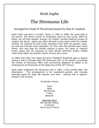 The Strenuous Life (A Ragtime Two-Step) (arr. Glen D. Lienhart)