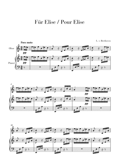 Pour Elise (Für Elise) for Oboe and Piano (arr. Cadenza Editions)