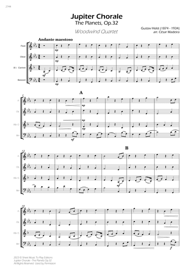 Jupiter Chorale from The Planets - Woodwind Quartet (Full Score) - Score Only (arr. César Madeira)