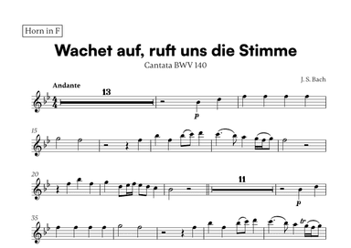 Wachet auf, ruft uns die Stimme (for French Horn) (arr. Cadenza Editions)