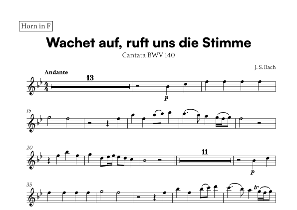 Wachet auf, ruft uns die Stimme (for French Horn) (arr. Cadenza Editions)