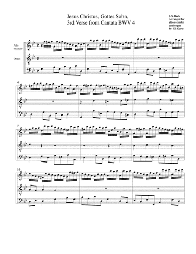 Chorale: Jesus Christus, Gottes Sohn from Cantata BWV 4 (arrangement for alto recorder and organ (or (arr. Gil Garty)