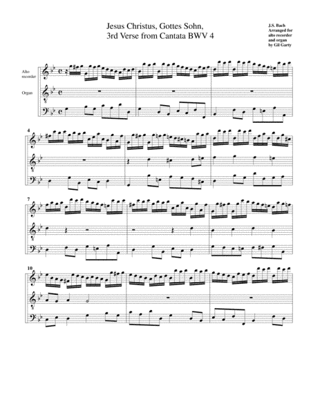 Chorale: Jesus Christus, Gottes Sohn from Cantata BWV 4 (arrangement for alto recorder and organ (or (arr. Gil Garty)