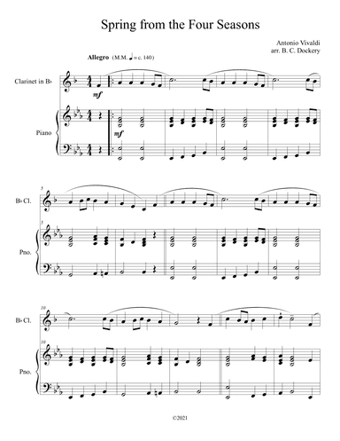 Spring from the Four Seasons (Clarinet Solo with Piano Accompaniment) (arr. B. C. Dockery)