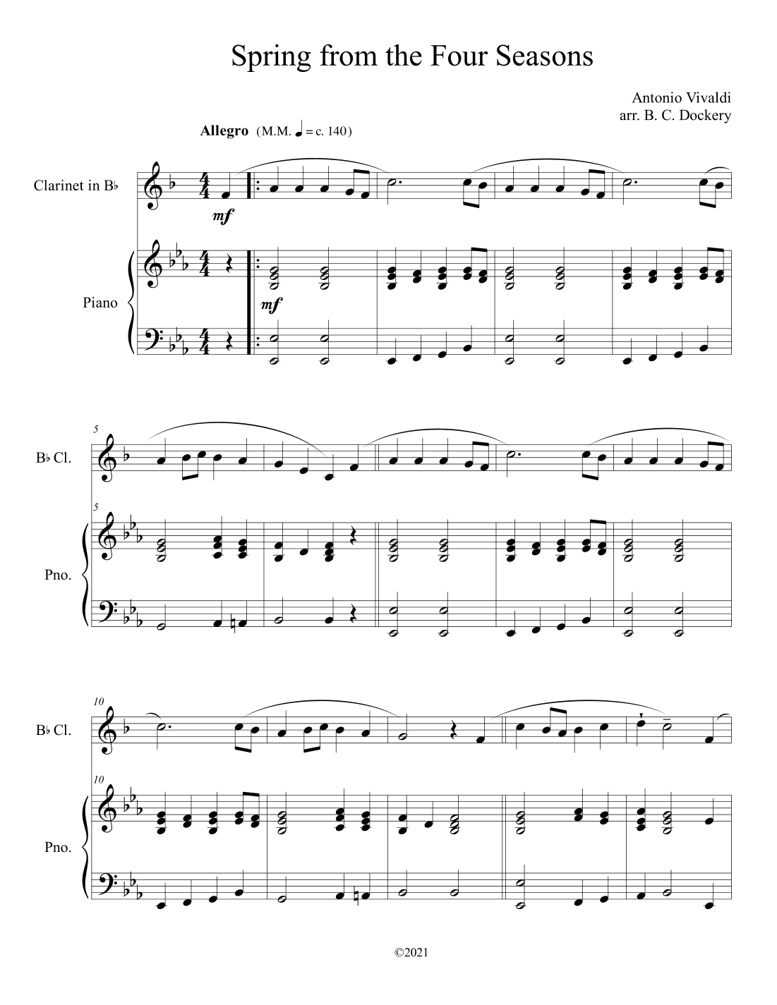 Spring from the Four Seasons (Clarinet Solo with Piano Accompaniment) (arr. B. C. Dockery)