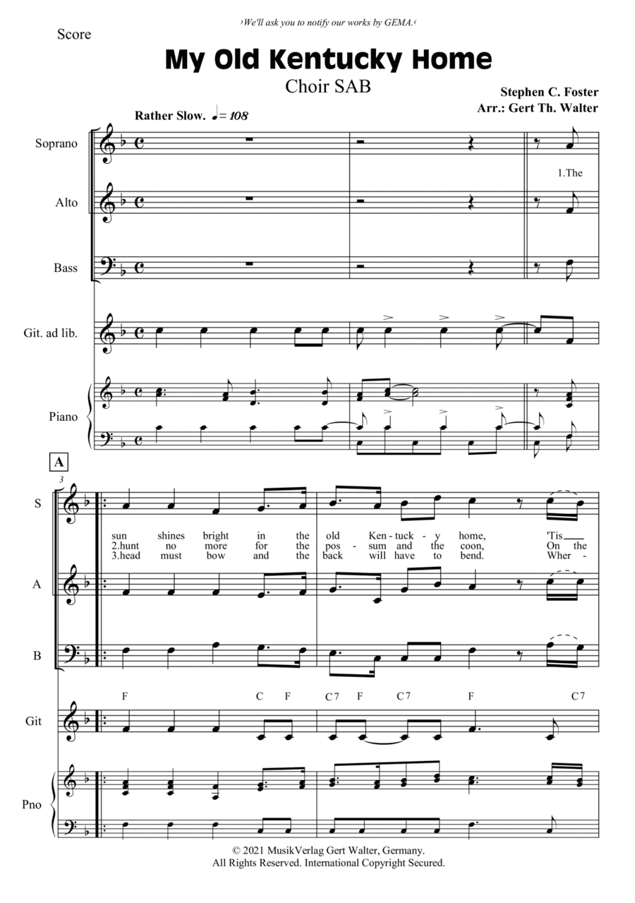 My Old Kentucky Home (arr. Gert Th. Walter)