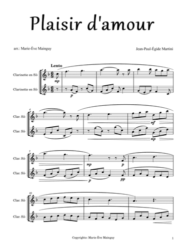 Plaisir d'amour (arr. Marie-Ève Mainguy)