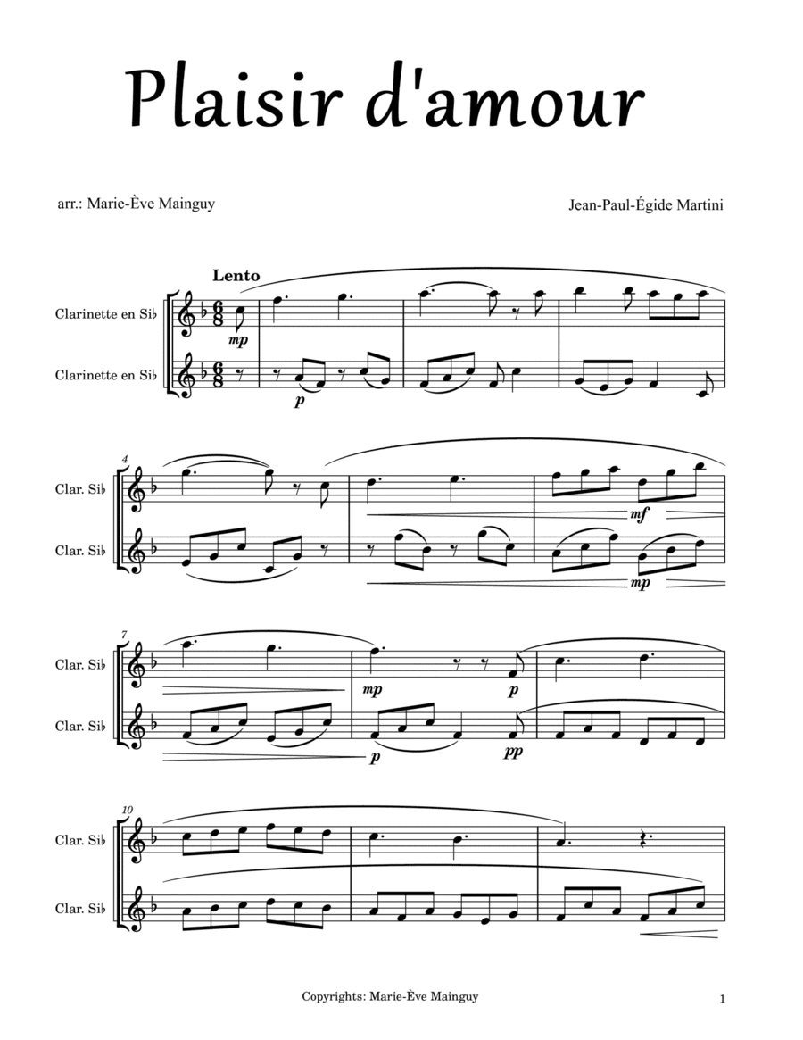 Plaisir d'amour (arr. Marie-Ève Mainguy)