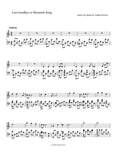 Last Goodbye or Memorial Song, music for piano by Andrei Krylov