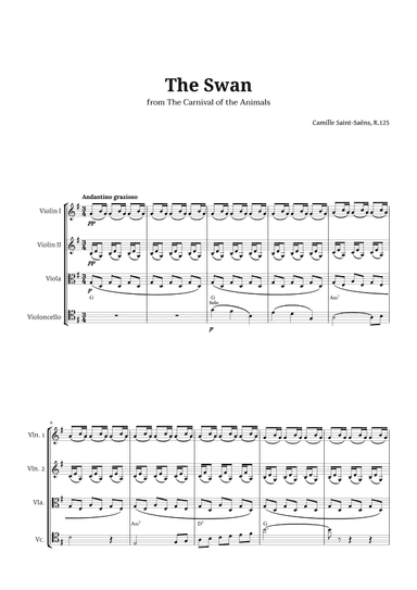 The Swan by Saint-Saëns for String Quartet with Chords (arr. Langanho)