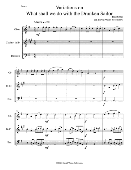 Variations on What shall we do with the drunken sailor for wind trio (oboe, clarinet, bassoon) (arr. David Warin Solomons)