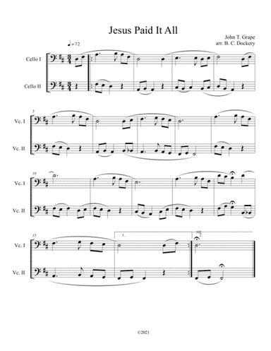 Jesus Paid It All (cello duet) (arr. B. C. Dockery)