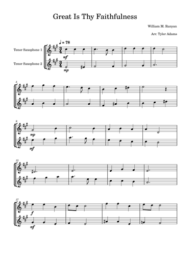 Great Is Thy Faithfulness (Tenor Sax Duet) (arr. Tyler Adams)