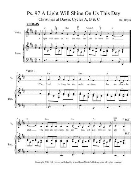Psalm 97:  A Light Will Shine On Us This Day (piano/vocal)