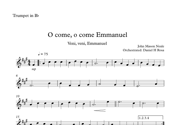 O come, o come Emmanuel - Veni, veni Emmanuel - Christmas Carol - Bb Trumpet (arr. Daniel H Rosa)