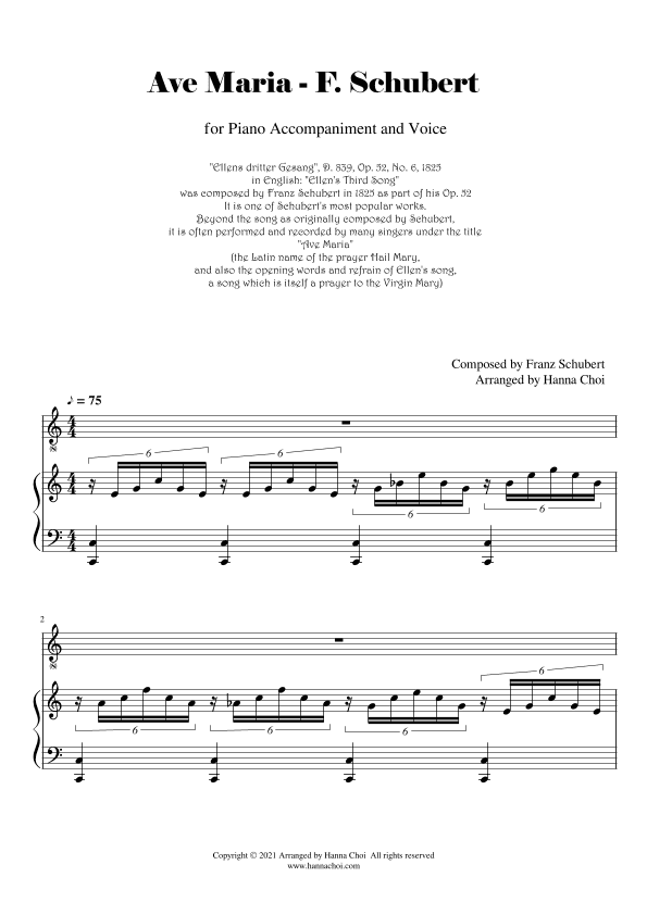 "Ave Maria" by Schubert [for Piano & Voice] (arr. Hanna Choi)