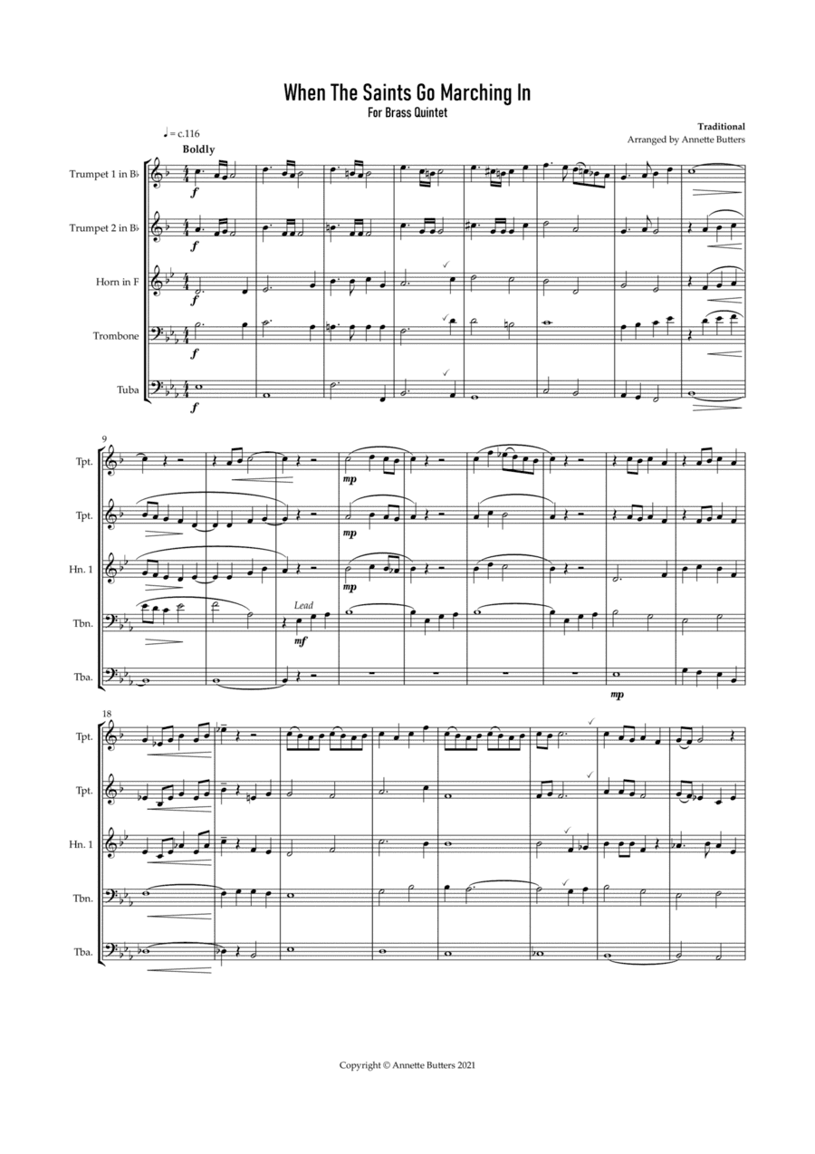When The Saints Go Marching In for Brass Quintet (arr. Annette Butters)