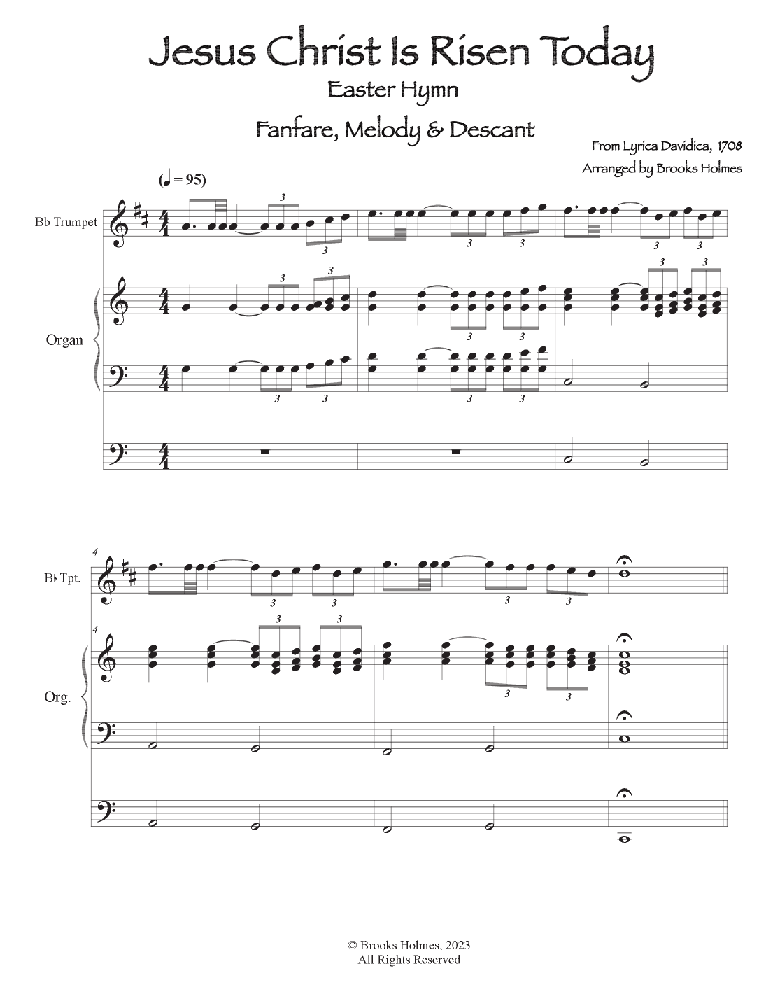 Jesus Christ Is Risen Today (Easter Hymn) Fanfare, Melody & Descant (Trumpet & Organ) (arr. Brooks Holmes)