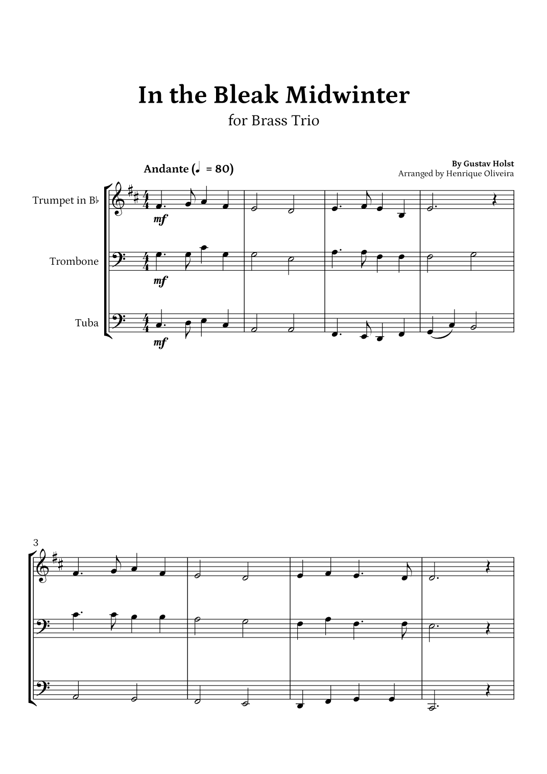 In the Bleak Midwinter (Brass Trio) - Beginner Level (arr. Henrique Oliveira)