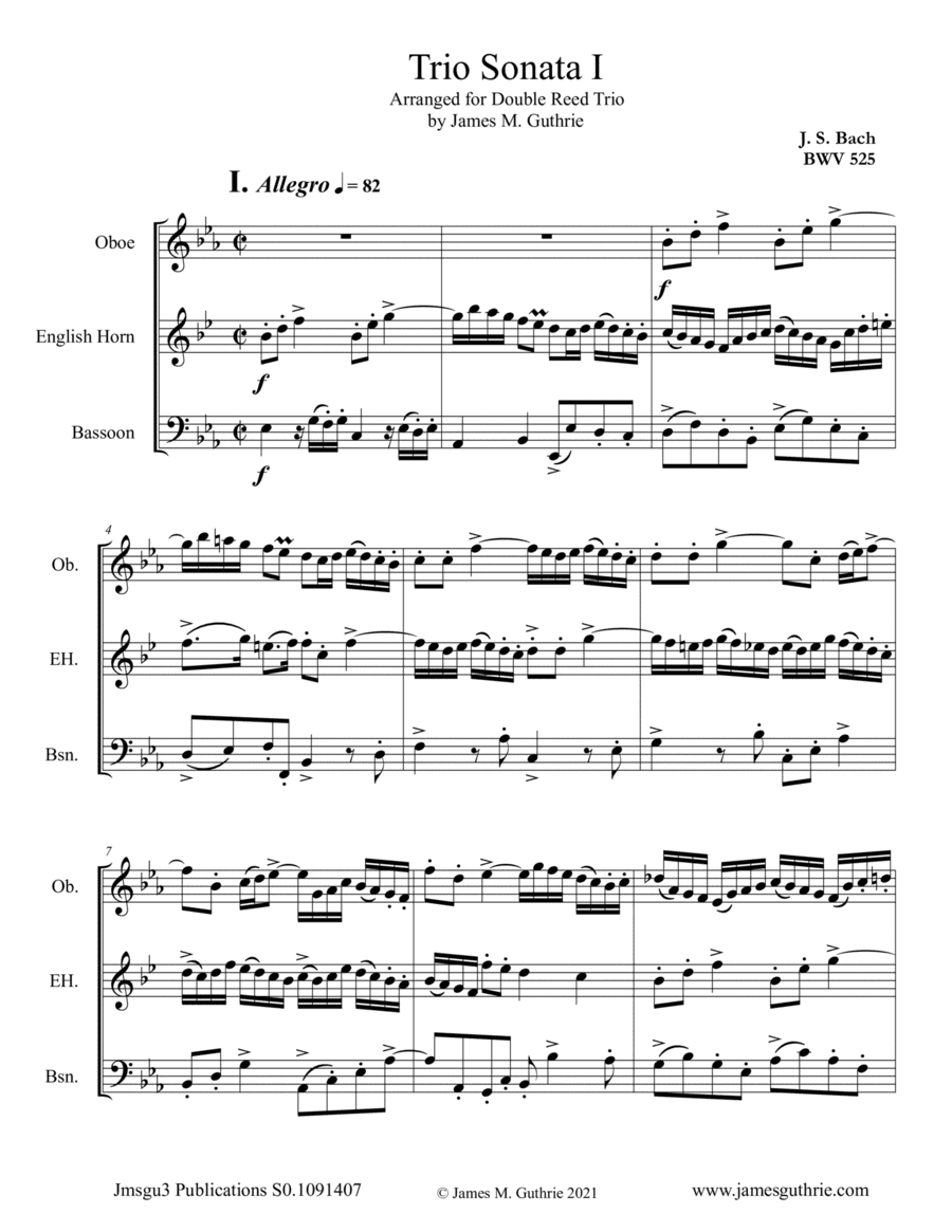 BACH: Six Trio Sonatas BWV 525-530 for Double Reed Trio (arr. James M. Guthrie)