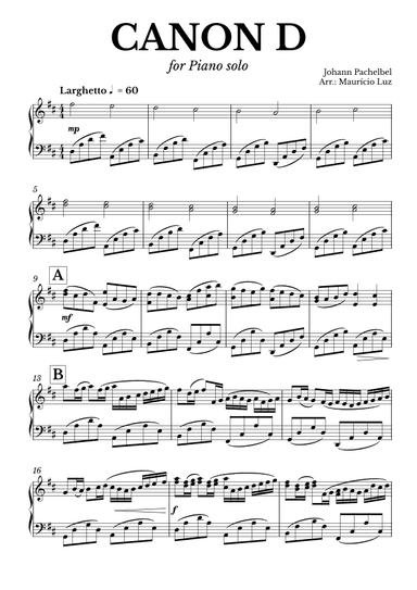 Canon in D for Piano solo (arr. Mauricio Luz)