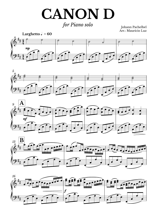 Canon in D for Piano solo (arr. Mauricio Luz)